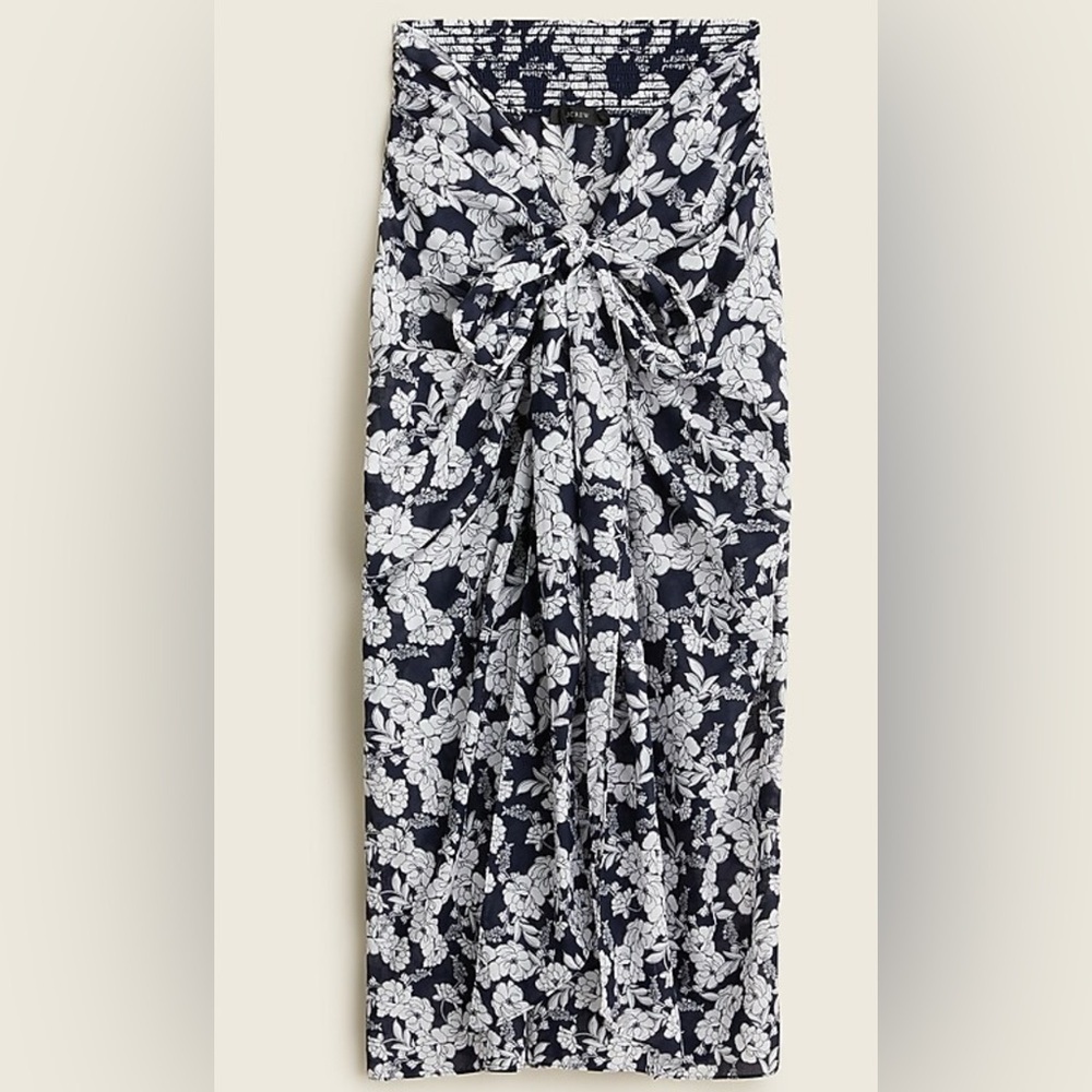 J. Crew Navy and White Floral Swim Sarong
